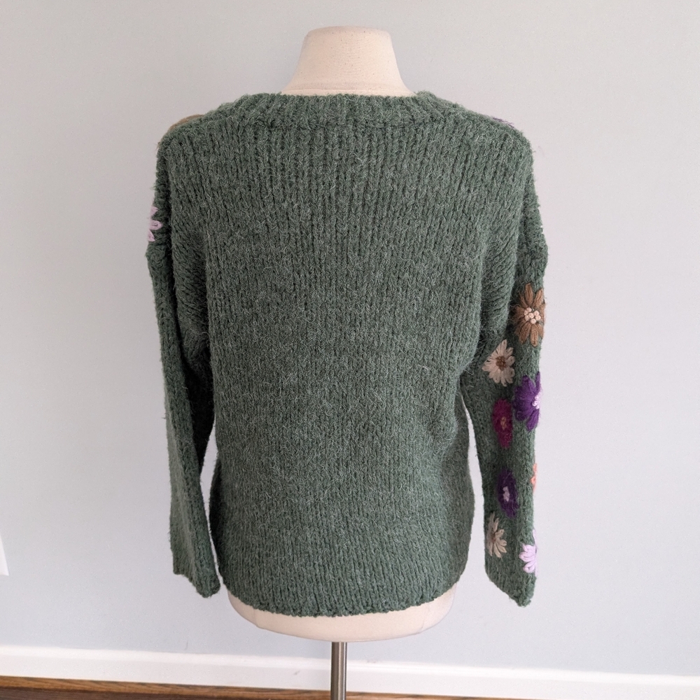 Women's Joh. Green Embroidered Floral Pink Purple Sweater XS Oversized Savita - Picture 5 of 10